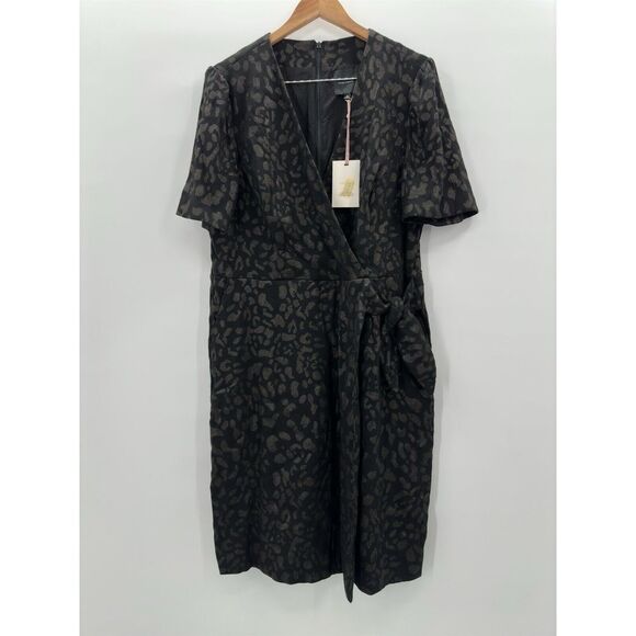 Alex Marie Margot Black Leopard Shimmer Jacquard Wrap Dress Plus Size 18 NEW‎ - Picture 1 of 8